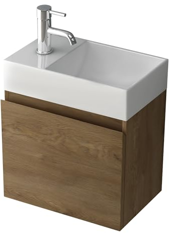 Alpenberger - Lavandino per WC con mobiletto, larghezza 45 cm, piccolo, con lavabo da appoggio, da appendere, set di mobili da bagno, mobiletto per lavabo in rovere