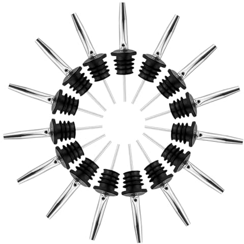 AWAVM 15 Pcs Stainless Steel Bottle Pourers Freeflow Pourer Liquor Pourer, Liquor Spirit Bottle Speed Pourer Tapered Spout for Olive Oil Coffee Syrup Vinegar Bottles