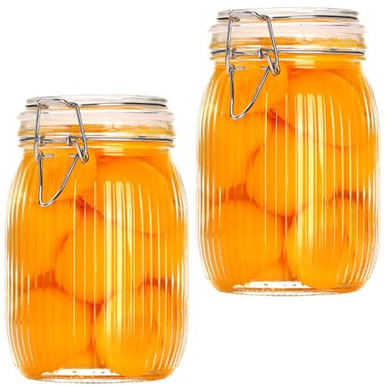Koomuao Jumuao - Lot de 2 bocaux en verre à étrier métallique - Bocaux de fermentation - Bocaux à remplir - Pour oats nocturnes, inserts, conserves, conservation et préparation des repas (1000 ml)