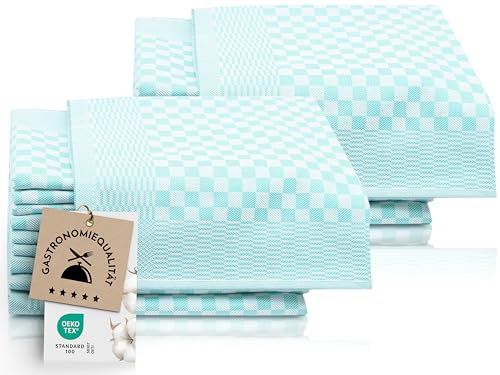 ZOLLNER 20er Set Geschirrtücher Baumwolle in 46x70 cm - super saugstarke und robuste Küchentücher – waschbar bis 60°C – in Mint kariert - Gastronomiequalität - Oeko Tex® Zertifiziert