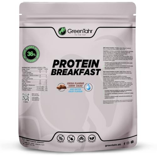 Green Tahr Colazione Proteica Vegana Protein Shake Breakfast Cioccolato 1 Kg. Preparato per Shake con Avena, 36% Proteine di Lievito Nutrizionale, Senza Glutine