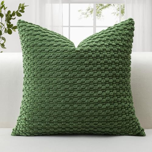 JOTOM Fundas de Cojín de Pana Suave 45x45 cm Fundas de Almohada con Textura de Burbujas 3D para Sofá Dormitorio Decoración del Hogar（Verde Musgo）