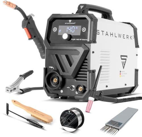 STAHLWERK Poste de soudage FLUX 140 ST Digital Lift TIG Starter Set avec 140 A, dévidoir de fil synergique, Lift-TIG et fonction ARC/MMA pour le soudage sans gaz de protection