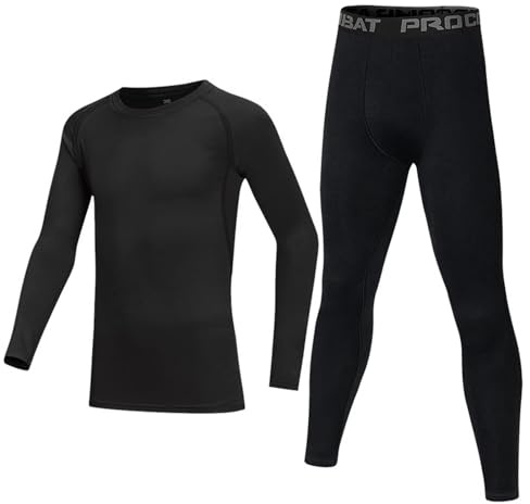 Guoegh Kids Base Layers Sets Boy Football Sport Skins Thermal Sets Ski Baselayers Long Sleeve Top & Leggings for children 4-13 Years (Black,8-9 Years)
