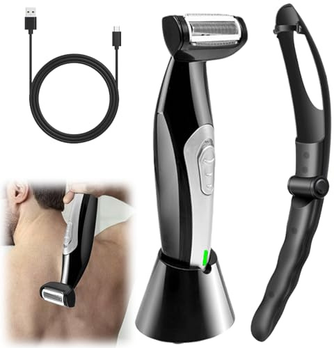 Rasoio elettrico da uomo, multifunzione, con manico allungato, uso bagnato e asciutto, elettrico per la schiena, rasoio ergonomico tutto il corpo