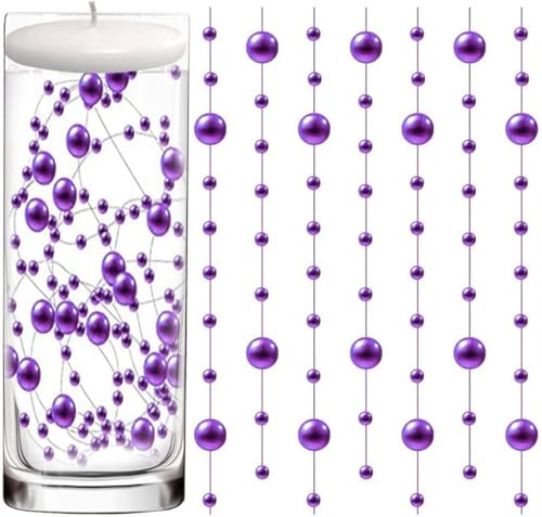 LuyoNova 20 Piezas Perlas Flotantes Velas Decorativas Púrpura Cuerdas Velas Flotantes Para Agua Perlas Imitación Flotantes Jarron para Boda Decoración Centro de Mesa Celebraciones Decoración del Hogar