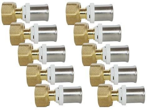 SOMATHERM FOR YOU - 302020201 - Lot de 10 Raccords Droit à Sertir pour Tube Multicouche Ø16 - Écrou Tournant Femelle 15/21 (1/2'') - Compatible Profil H, U, TH - Jaune