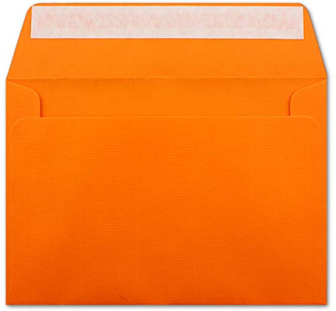 50 gerippte Briefumschläge DIN C6 Orange - 11,4 x 16,2 cm - 100 g/m² Post-umschlag ohne Fenster Haftklebung mit Abziehstreifen - Colours-4-You