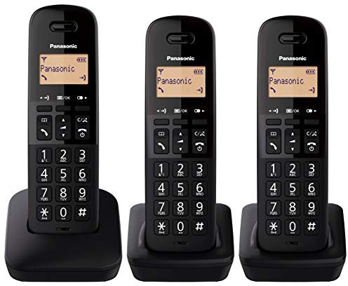 Panasonic KX-TGB613SPB Teléfono Fijo inalámbrico trío, Bloqueo de Llamadas, 18 Horas de conversación, 200 Horas en Espera, Agenda 50 contactos, Resistencia a caídas, Color Negro