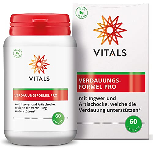 Vitals - Verdauungsformel Pro 60 Kapseln, mit Ingwer und Artischocke, welche die Verdauung fördern, kombiniert mit Feigenkaktus und Olivenblatt. 100% vegan. Durch Humanstudien belegte Wirkung.