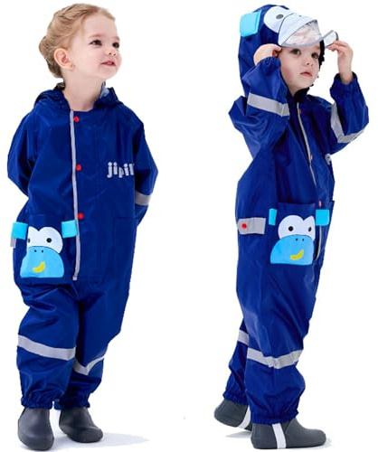 Combinaison de Pluie Enfant, Imperméable Garçon Fille Manteau de Pluie Veste à Capuche Poncho Léger Animal Imprimé Rayure Réfléchissante Outdoor Imperméables 1-10 Ans