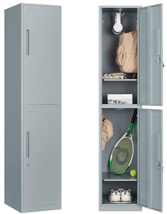 Sightlife Metall Schließfächer Stahlschrank Metallspind Spind für Mitarbeiter mit Schlüssel, Schließfachschrank Wertfachschrank mit 2 Tür für Turnhalle, Schule, Büro, Grau