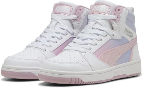 PUMA Rebound V6 MID Blurry Dreams JR Sneaker, White-Rose Mauve-COOL Weather, 37 EU