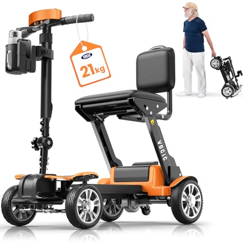 VOCIC D71 Scooter de mobilité électrique Pliable Leger(21KG),20KM Carbone Scooter électrique BIS 150KG pour Senior avec Cadres réglables en Longueur,Transportable en Avion (Orange)