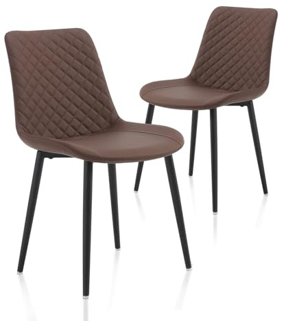 MSOBAIW Mid Century Modern Dining Chairs Set of 2, Brown Upholstered Faux Leather Kitchen Chairs With Metal Legs For Dining & Living Room
