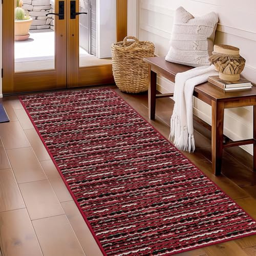 Biscpro Dirt Trapper Door Mats Indoor, Non-slip Barrier Mats for Indoor Outdoor,Super Absorbent Entrance Large Rug Machine Washable Soft Floor Carpet for Front Back door, Red, 60 x 180 cm