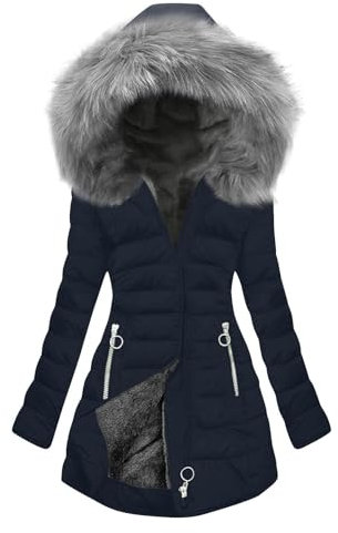 KOG Winterjacke für Damen Jacke Winter Parka Baumwolle Fahrradmantel Einfarbig Oberteile Frau übergangsmantel Vintage Windjacke Casual Pullover Teddyjacke Marine S