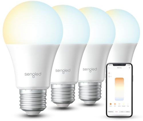 Sengled Dual Mode Smart Light Bulbs with Remote & App Control, LED Bulbs 2700K-6500K Dimmable, Remote Control Light Bulbs 60W Equiv, Local Group Control (4P No Remote, No Support Alexa & Google)