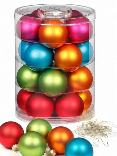 Inge Glas Weihnachtskugeln mit Haken | Schöne Christbaumkugeln aus Glas | Set 20 Kugeln und 40 Aufhänger | Christbaumschmuck Weihnachtsbaumkugeln (Mille Fiori | bunt)