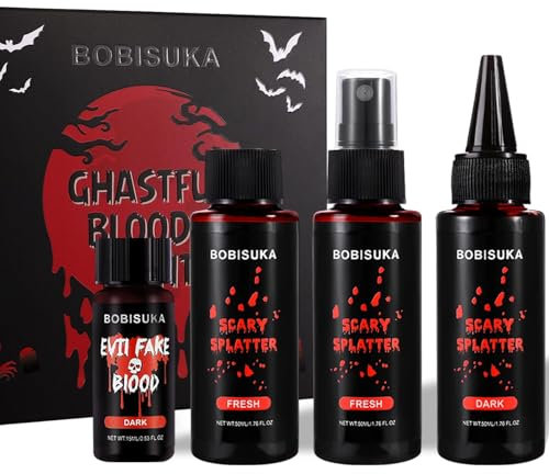 BOBISUKA Set de Faux Sang 4 PCS - Fake Blood Réaliste, Lavable, Sûr, Faux Sang pour Halloween, Film, Théâpre, Farces, Blessures Simulées