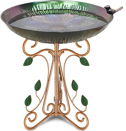Gouisalin Bain d'Oiseaux pour Extérieur - Abreuvoir et Mangeoire pour Oiseaux Sauvages - Abreuvoir en Fonte sur Pied Décoration Jardin Amovible (Lotus violet)