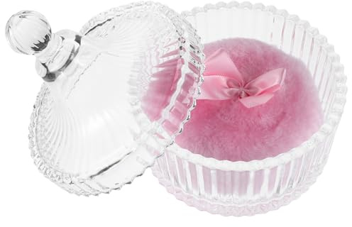 Generic Extra Large Reusable Powder Puff with Glass Container for Body and Face Makeup Soft Fluffy Applicator for Foundation and Talcum Powder Feminine Bow Design for Stylish Beauty