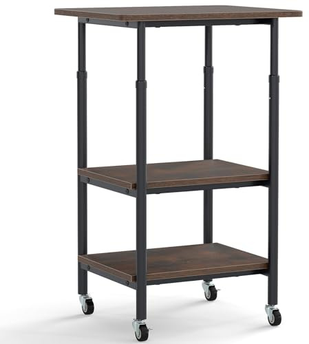 FANTASK Tavolo per stampante regolabile in altezza con ruote bloccabili, tavolino sottile a 3 livelli con ruote, carrello per stampante 3D, fax 49 x 40 x 77 cm (marrone)
