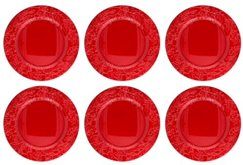 AC - Pack de 6 Bajoplatos Redondos Navideños Reutilizables - Diseño de Muérdago - Fabricado de plástico - Ideal para presentaciones de Dulces, Pasteles, etc. - Ø 33 cm - Color Rojo