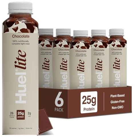 Huel Lite Ready to Drink 500ml Bottles (Pack of 6) 25g Chocolate Flavour Protein Shake, 190 Calories Meal Replacement Shake, Low Sugar, High Fibre, Vegan Protein Drinks with 26 Vitamins & Minerals