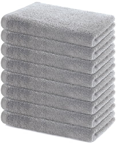 Lavea® Lot de 8 Serviettes de Bain 40x70 cm - Set de Serviettes de Douche Douces et Aborbantes - 100% Coton – Oeko-TEX 100 – pour Salle de Bain, Toilette d'invités, Fitness - Argent