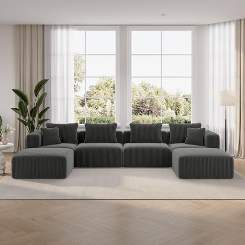 Novilla 141 Modular Sectional Sofa, Modern Cloud Sectional Couch with Smarts Coil® Support, U-Shape Boneless Couch for Living Room Apartments, No Assembly Required, Dark Gray (4 Seat w/ 2 Ottoman)