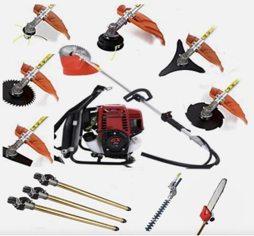 GX50 Decespugliatore a scoppio multifunzione 12 in 1, con zaino, motore 4 tempi, tagliabordi e tagliaerba a spalla Asta con estensione 3