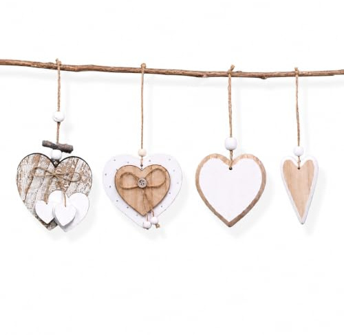 Pilikoll 4pcs Ciondolo Decorativo a Forma di Cuore Pendenti d'Amore inLegno