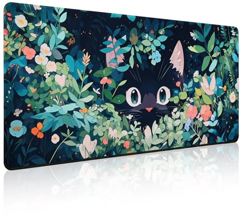 Alfombrilla de Escritorio, 90x40 cm Alfombrilla de Ratón, Tapete de Mesa con Estampado de Gato, Protector Escritorio con Base de Goma Antideslizante para PC, Portátil, Oficina y Hogar