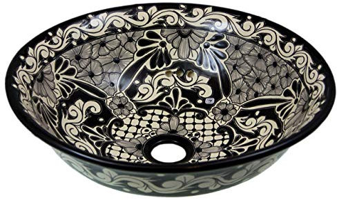 SERENA - Talavera mexikanisches Waschbecken - Cerames | Aufsatzwaschbecken 40,5 cm x 15 cm | Schwarze Waschschale aus Mexiko für Badezimmer, rustikale Küche