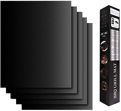 KDO BBQ Grillmatte (5er Set), grillmatte für gasgrill, Wiederverwendbar,Teflon Antihaftbeschichtung für bis 260°C, Grillmatte Geeignet zum Grillen, Ofen und Speisenheizung (40x33 CM, Schwarz)
