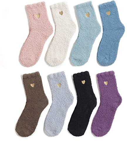 Durio Kuschelsocken Damen - 8 Paar Herz Wintersocken Warme Flauschige Weihnachtssocken Dicke Socken Fuzzy Sock