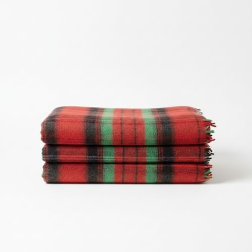 Coperta in lana merino, 160 x 200 cm, per letto matrimoniale, in tartan, colore rosso naturale