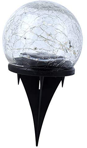Glass Crackle Ball Light Waterproof Solar Crackle Glass Ball Light Ground Spike Lamp for Garden Yard Pathway Landscape Decor