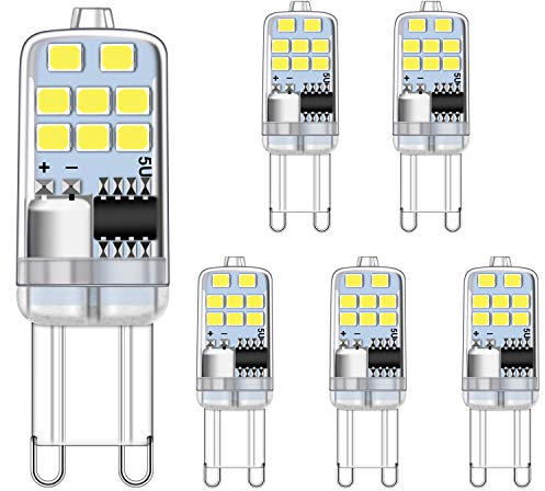 Ugvmn G9 LED leuchtmittel 2W Kaltweiss 6000K Entspricht 15W 20W Halogen lampen, kein Flimmern GU9 Glühbirnen, nicht dimmbar G9 fassung Energie sparen lampe, 200 LM, AC 220-240V, 5er Pack