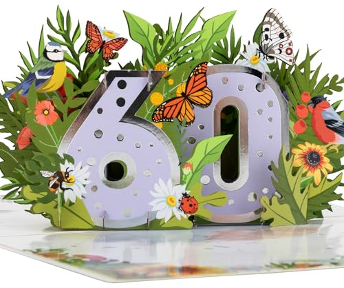 Cardology Tarjeta emergente de 60 cumpleaños - Tarjeta floral de 60 cumpleaños para mujer marrón|rojo|azul|gris