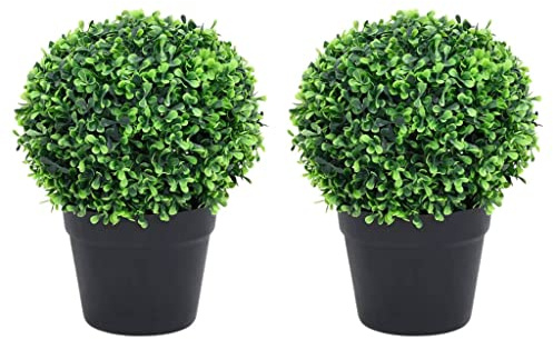 vidaXL Piante di Bosso Artificiale 2 pz a Sfera con Vaso Verde 27 cm