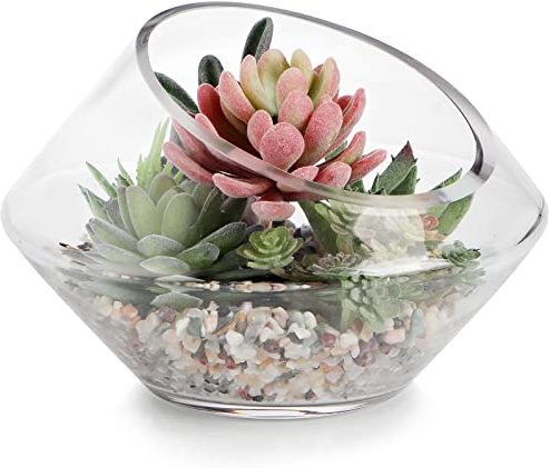 MDLUU Glass Bowl, 7.8 W x 5.5 H Geometric Terrarium, Candy Dish, for Succulent, Potpourri, Clear