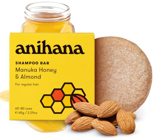 ANIHANA Shampoo Bar for Regular Normal Hair Clean Purifying Natural Healthy Look and Shine Paraben Free Manuka Honey and Almond 2.29 oz