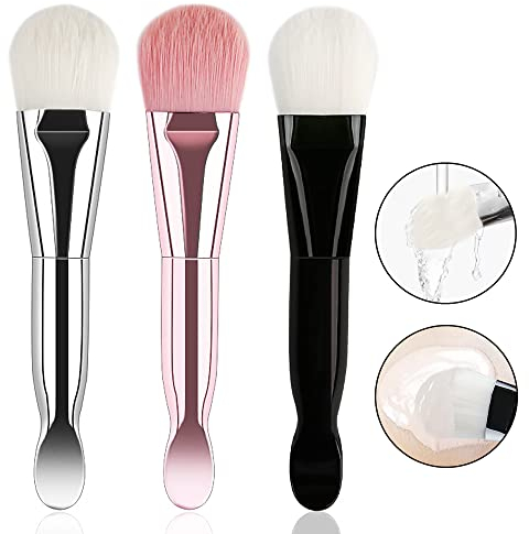 IRYNA Face Mask Brush, 3 PCS Silicone Soft Fiber Facial Mask Brush, Mud Applicator, Serum, Liquid Mask, Pink, White