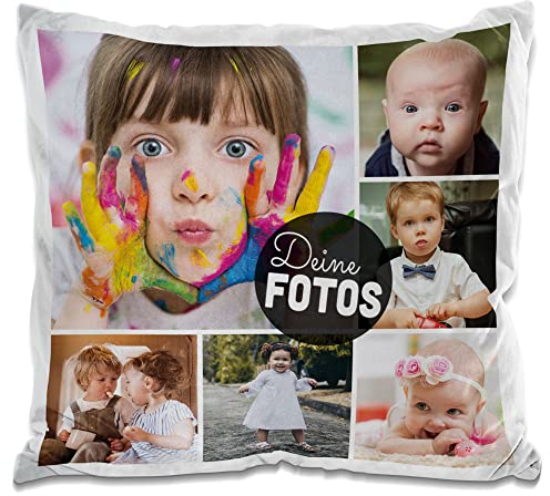 PR Print Royal Flauschiges Kissen mit Fotocollage selbst gestalten - mit 6 Fotos Personalisieren - Geschenk für Freunde und Familie | Weiss flauschig, inkl. Kissenfüllung, 40x40cm