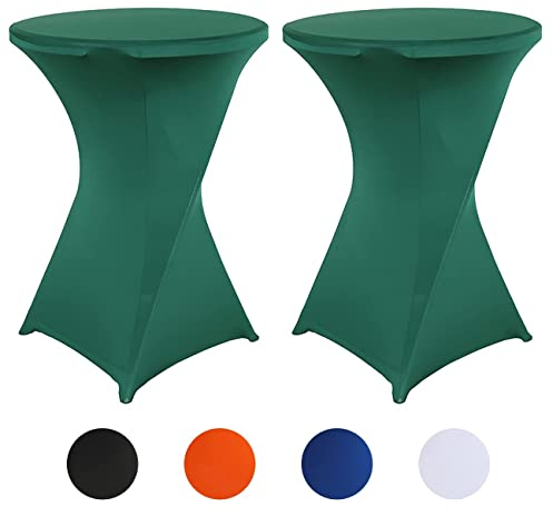 Putniu 2er-Set Stretch Stehtisch Hussen, Stehtischhusse Ø 80 x 110 cm, Verstärkung im Fußbereich, Elegante Waschbare Tischdecke für Bistrotische/Bartische und Hochzeit/Cocktail-Party (Grün)