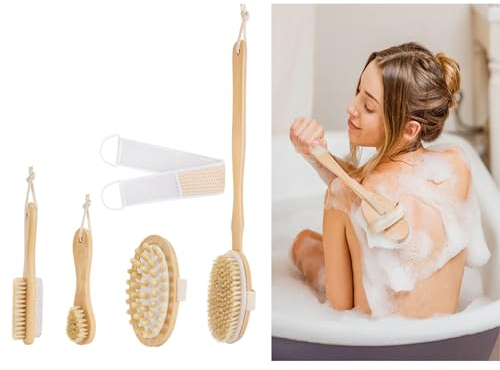 Set di 5 spazzole da doccia, con manico lungo, esfoliante per schiena, piedi, cellulite, drenaggio linfatico, massaggiatore esfoliante. Adatto per tutti i tipi di pelle.