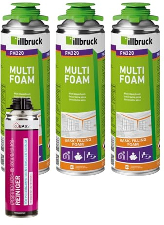 FM220 monteringsskum, pistolskum, multiskum, fönsterskum, hög ljudisolering, värmeisolering, 500 ml kombinationsset (med rengöringsmedel AA290, 3 x 500 ml)
