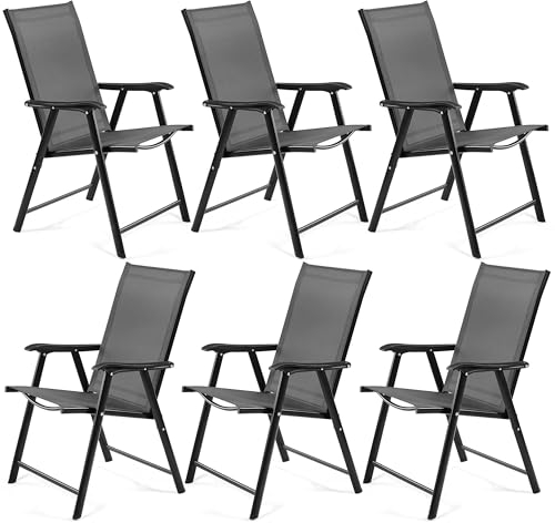Yaheetech 6er Set Gartenstühle, Hochlehner Klappstühle Terrassenstühle mit Rückenlehne & Armlehnen, Klappbare Outdoor-Stühle Essstühle bis 150 kg Belastbar Schwarz